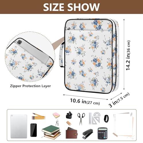 White Floral 3 Ring Zipper Binder Accordion File Organizer Expanding File Folder Expandable for Documents A4 Letter Size