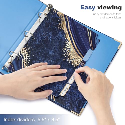 Ospelelf Mini 3-Ring Binder, 1 Inch, Cute Blue Marble Binder for 5.5" x 8.5", with 5 Tab Dividers, File Folder Labels and Low-Profile Clipboards, School and Office Supplies - color: Blue Marble, size: Mini 1in（ 5.5" x 8.5"）