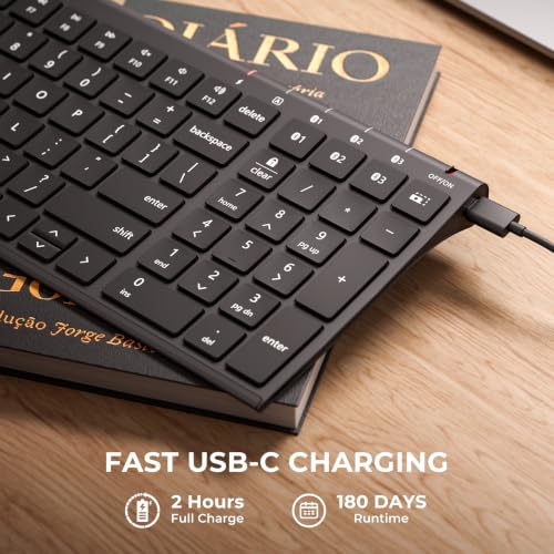 iClever BK10 SE Bluetooth Keyboard for Mac, Multi-Device Wireless Keyboard with Numeric Keypad, Standard Full Size Keys, USB-C Rechargeable, Compatible with Windows, macOS, iPadOS, Android (Black) - color: Black