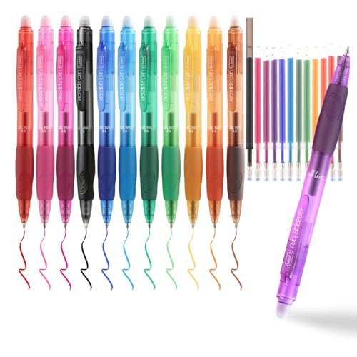 EUSOAR Erasable Pens Multicolor, 12-Pack Retractable Dry Erase Gel Pens + 12 Refills (Full Color Set), Colored Erasable Pen Fine Point (0.5mm) for Writing Note Taking Color-coding Supplies - color: Multicolor