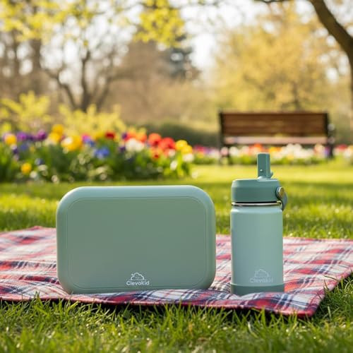 Bento Midi Lunch Box with carrying handle – 4 No-Mix Compartments | Microwave & Dishwasher Safe,Removable Tray | 900ML OZ (Green Olive) - color: Green Olive