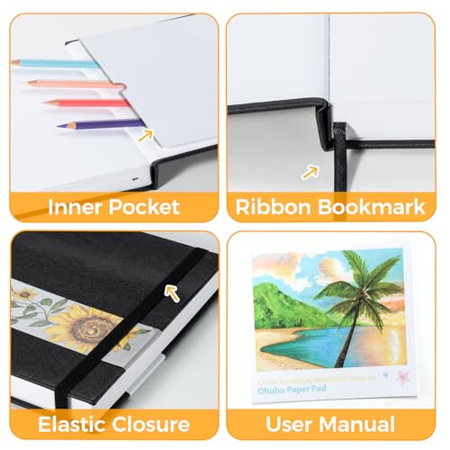 Ohuhu 8.3"x11.7" Marker Paper Pad Art Sketchbook for Drawing and Sketching | Large Sketch Book - 120 LB/200 GSM Smooth Drawing Paper - 78 Sheets/156 Pages - PU Hardcover Sketch Pad for Alcohol Markers - size: 8.3" x 11.7"