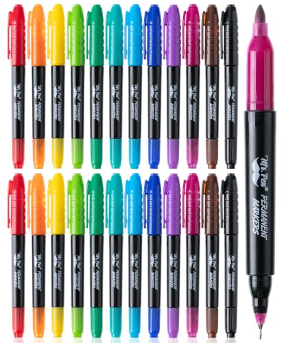 Mr. Pen- Dual Tip Permanent Markers, 24 Pack, 12 Colors, Fine & Ultra Fine Tips, Assorted Colors, Ideal for Writing, Drawing, Arts & Crafts, Office Supplies - color: Vibrant, size: 24 Pack