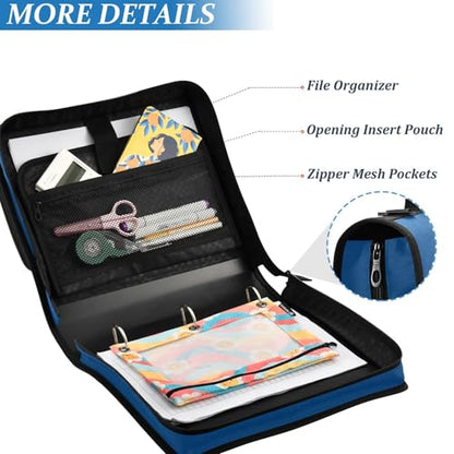 1.5 Inch 3 Rings Zipper Binder with Handle Easy to Carry Portable Portfolio for School/Office Dark Blue - color: Dark Blue