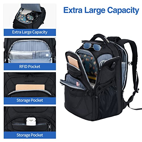 KROSER TSA Friendly Travel Laptop Backpack 18.4 inch XXXL Gaming Backpack Water-Repellent College Daypack Business Backpack with RFID Pockets & USB Port for Men/Women-Black | TSA Friendly