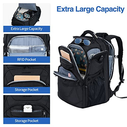 KROSER TSA Friendly Travel Laptop Backpack 18.4 inch XXXL Gaming Backpack Water-Repellent College Daypack Business Backpack with RFID Pockets & USB Port for Men/Women-Black | TSA Friendly
