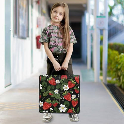 Strawberry Fruit Flower 3 Ring Zipper Binder Bag Binder Organizer with Handle Shoulder Strap for School Work Office Supplies - color: Strawberry Fruit Flower
