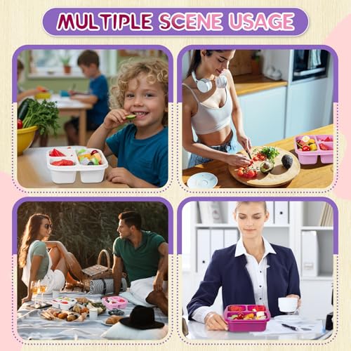 Honeydak 5 Pack Snack Containers 3 Compartment Bento Snack Boxes Divided Meal Prep Containers with Lids Reusable Adults Lunch Food Storage Box for School Work Travel(Elderberry) - color: Elderberry