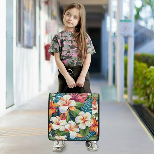 Flowers Hibiscus Zipper Binder 3 Ring 1.5 Inch School Binder Organizer with Shoulder Strap Handle File Folder Pockets Large Capacity Students Girl Boy Men Office Work - color: Flowers Hibiscus