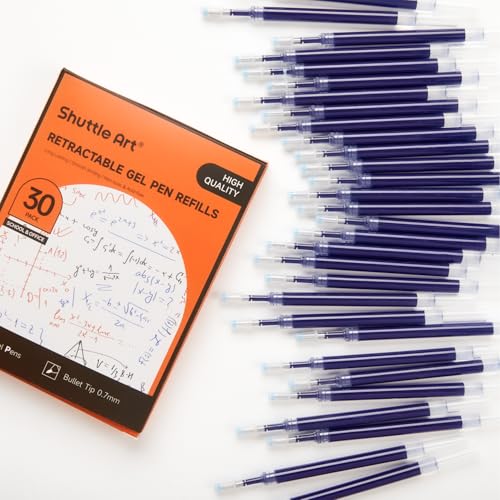 Shuttle Art Retractable Gel Pen Refills, 30 Pack Blue Rollerball Gel Ink Pens Refills, Bulk Set, 0.7mm Fine Point for Writing Journaling Taking Notes School Office Home - color: Blue, size: 30 Count (Pack of 1)
