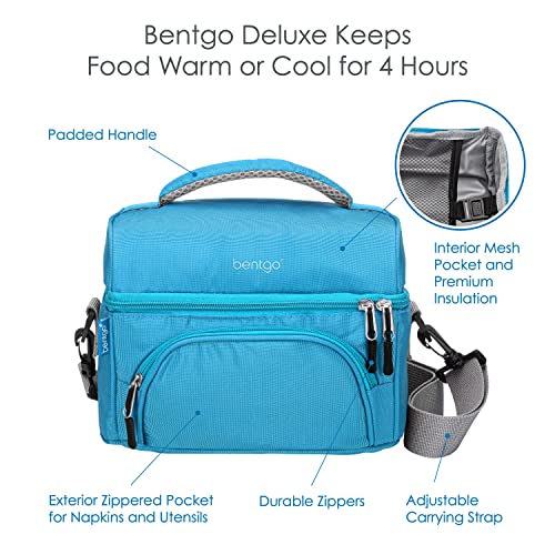 Bentgo Deluxe Lunch Bag - Durable and Insulated Lunch Tote with Zippered Outer Pocket, Internal Mesh Pocket, Padded and Adjustable Straps, & 2-Way Zippers - Fits All Lunch Boxes (Blue) - color: Blue