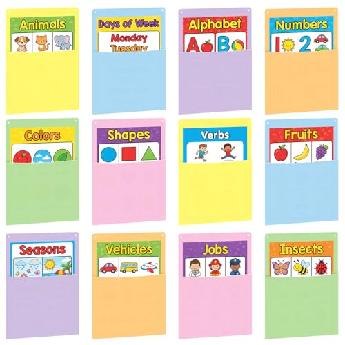 Fuutreo 12 Pcs Pastel Plastic Oversized Wall Pockets 12.6" x 9.4" Inches Hanging Wall Mounted File Holder Mail Organizer for Classroom Bulletin Boards Home Office School - color: Pastel