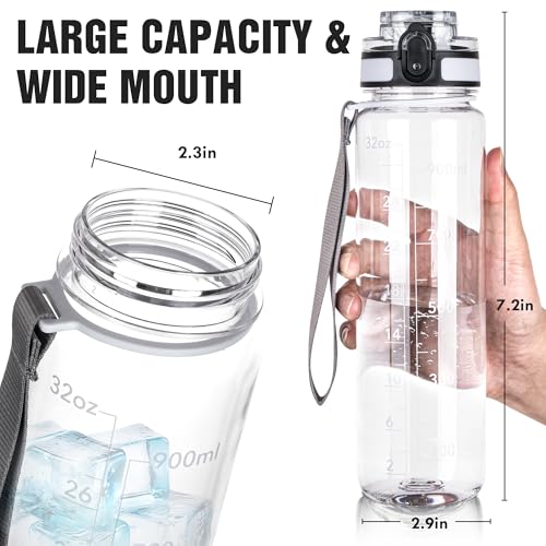 OLDLEY Water Bottle, 32oz Motivational Sports Water Bottle with Time Marker - Times to Drink - Tritan, BPA Free, Wide Mouth Leakproof,CapacityClear - color: Capacity Clear