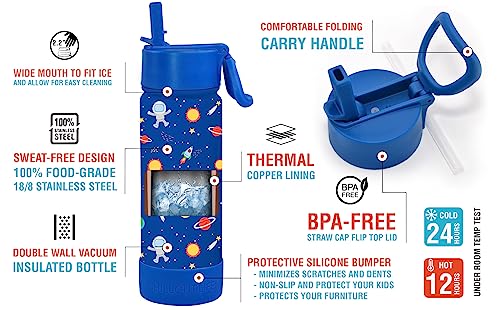 CHILLOUT LIFE 17oz Kids Insulated Stainless Steel Water Bottle with Leak Proof Straw Lid & 144 Stickers - color: Blue Space, style: 17 oz