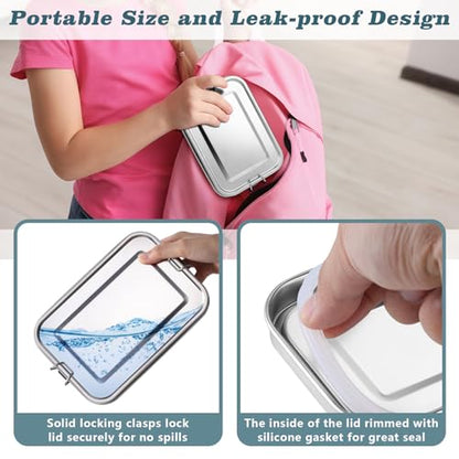 TeamFar Stainless Steel Bento Box, 3 Pack (16, 28 & 47oz) Metal Lunch Box with 3 Compartments for Adults Kids, Lunch Food Containers for School/Work/Meal Prep, Leak-Proof, 550ML+850ml+1400ML