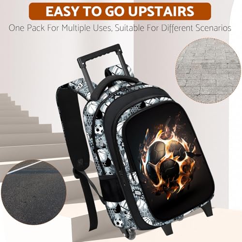 Boys Rolling Backpack for Kids - Soccer Kids Rolling Backpack with Wheels for Elementary Middle School Students - Sport Roller School Bookbag Aged 6-18, Wheeled Travel Bag Large Capacity - color: Soccer-002-backpack Only