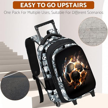 Boys Rolling Backpack for Kids - Soccer Kids Rolling Backpack with Wheels for Elementary Middle School Students - Sport Roller School Bookbag Aged 6-18, Wheeled Travel Bag Large Capacity - color: Soccer-002-backpack Only