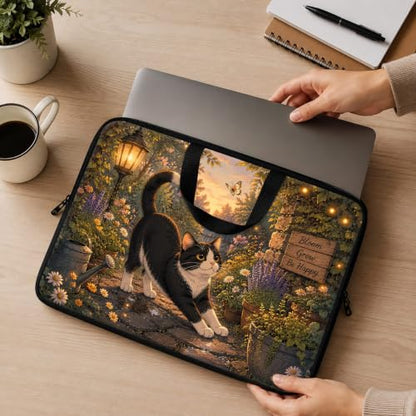 13 Inch Laptop Case Sleeve with Handle, Shockproof Slim Carrying Case | Soft Lining Computer Bag for MacBook Air 13 M3/M2/M1, MacBook Pro 13/14, iPad Pro 13 M4, Black Cat Sunset - color: Black Cat Sunset, size: 13-14 inch