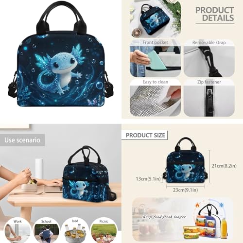 CLOHOMIN Blue Axoltol School Backpack for Kids with Lunchbox 6th Grade High School Bag and Lunch Bag and Water Bottle Holder for Girls Boys 12-14 Large Capacity Children Bookbag Set of 3 - color: Blue Axoltol