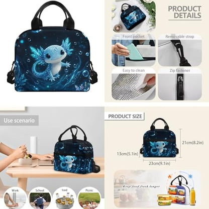 CLOHOMIN Blue Axoltol School Backpack for Kids with Lunchbox 6th Grade High School Bag and Lunch Bag and Water Bottle Holder for Girls Boys 12-14 Large Capacity Children Bookbag Set of 3 - color: Blue Axoltol