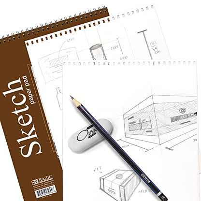 BAZIC Products Spiral Sketch Pad, Top Bound, 9 x 12 in, 30 Sheets, 48-Case | 30-sheet spiral sketch pad, smooth drawing paper for sketching, shading - color: 30 Sheets - 9"x12", size: 48-Pack