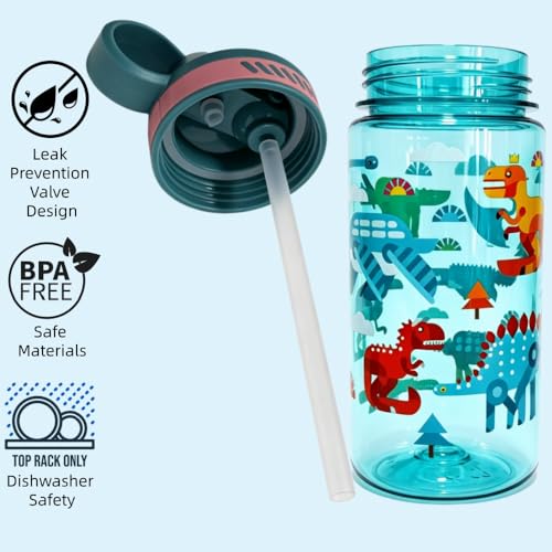 13oz Leak Proof Kids Water Bottle, Sturdy and drop-resistant | BPA Free, with Straw & Handle for School Travel Home, Dishwasher Safe