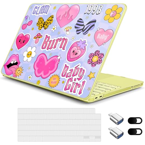 for MacBook Neo 13 Inch Case A18 Pro Chip 2026 Release, Floral Aesthetic Ultra-Slim Hard Shell with Keyboard Cover, 6-in-1 Laptop Accessories Bundle for Women Girls, Cute Y2K Sticker - color: Cute Y2K Sticker