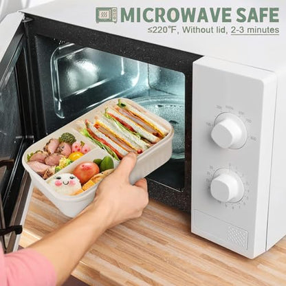 Bento Box for Adults, 1800 ML Bento Lunch Box for Kids Girls Boys with Spoon & Fork, 3-Compartment Lunch Containers, Microwave & Dishwasher Safe, BPA-Free and Food-Safe Materials(Light Green) - color: Light Green