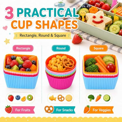 Set of 49 Lunch Box Accessories, Includes 18 Silicone Lunch Box Dividers Cupcake Liners, 4 Mini Ketchup Bottle Condiment Squeeze Bottles Sauce Containers for Bento Box, 27 Food Picks Fruit Toothpicks