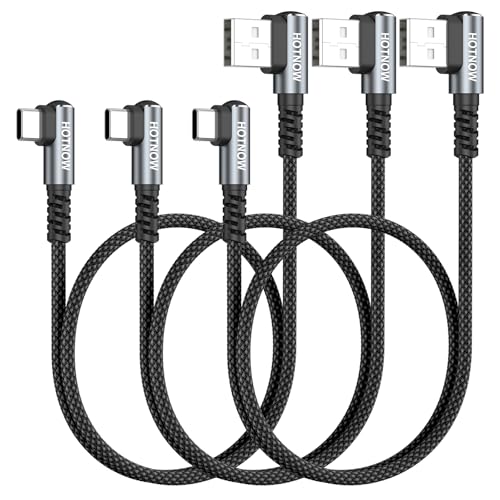 Short USB to USB C Cable Right Angle [3Pack 1.5ft] USB A to USB C 90 Degree Type C Fast Charging Cord Compatible with iPhone 17 16 15, Samsung Galaxy S10 S9 S8 Plus Note 9 8 and Type c Devices - color: Black+Grey, size: 1.5FT