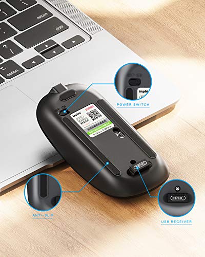 INPHIC Slim Wireless Mouse Rechargeable, Battery Visible, 2.4G Silent Cordless,2400 DPI with USB Receiver, Black - color: LED-Black, style: 2.4G