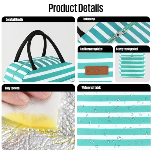 douyadady Lunch Bag Women/Men Lunch Box Women/Men (Baby blue+White Stripes) | Spacious Lightweight Waterproof Sturdy Durable Great Value For Office Work School Picnic Travel - color: Baby blue+White Stripes