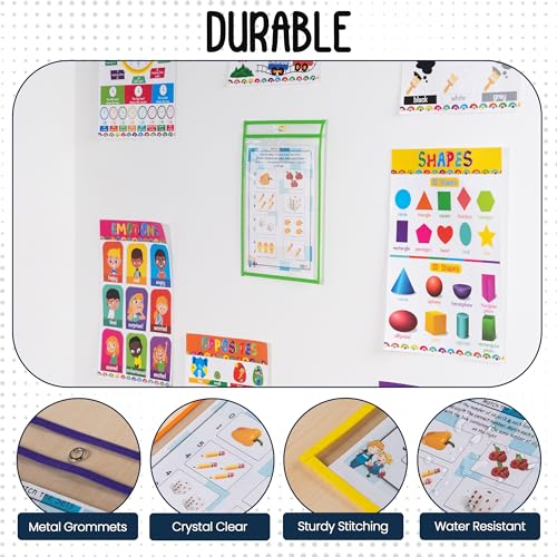 Essex Wares - 6 Pack, Pastel, Dry Erase Pocket Document Protectors, 10" Wide x 13.5" Tall - Dry Erase Clear Plastic Sleeves - Reusable & Easy Erase Plastic Invoice Holders, Water-Resistant & Durable - color: Pastel Colors