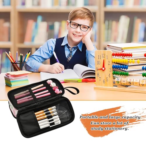 ALAZA Pink Green Bow Large Pencil Case, Pen Pouch Pencil Bag with 3 Compartments Pen Holder Organizer Stationery Bag - color: Green Bow