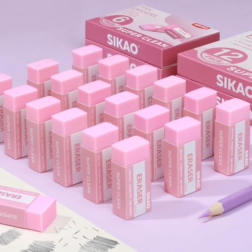 Pink Erasers, 12 Pack Block Pencil Erasers | Smudge-Free Latex-Free Cute Erasers for Girls, School Supplies, Clean Erase for Homework, Journaling & Drawing - style: Pink