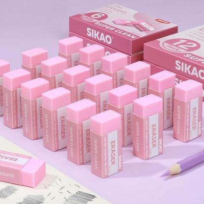 Pink Erasers, 12 Pack Block Pencil Erasers | Smudge-Free Latex-Free Cute Erasers for Girls, School Supplies, Clean Erase for Homework, Journaling & Drawing - style: Pink
