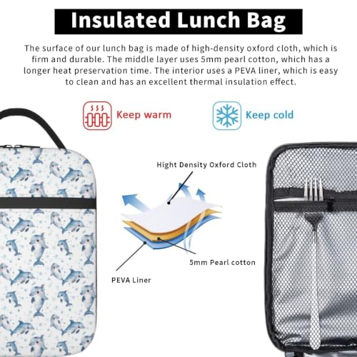 Cute Dolphin Lunch Bag 10In | Insulated Lunch Box Reusable Tote Bag For Picnic Office For Women Men - color: Style 2