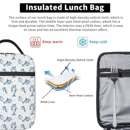 Cute Dolphin Lunch Bag 10In | Insulated Lunch Box Reusable Tote Bag For Picnic Office For Women Men - color: Style 2