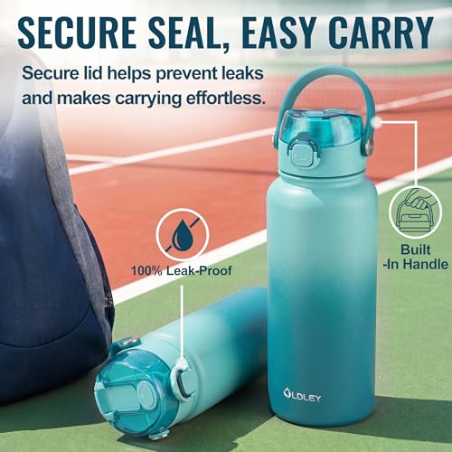 OLDLEY 18oz Insulated Water Bottle with 2-in-1 Straw & Chug Lid, Leakproof Stainless Steel Bottle, Cup Holder Friendly Vacuum Water Bottle for Travel, and School,Teal Ombre - color: Teal Ombre