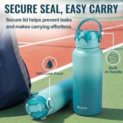 OLDLEY 18oz Insulated Water Bottle with 2-in-1 Straw & Chug Lid, Leakproof Stainless Steel Bottle, Cup Holder Friendly Vacuum Water Bottle for Travel, and School,Teal Ombre - color: Teal Ombre