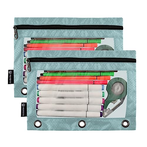 MCHIVER Teal Pencil Pouch for 3 Ring Binder Pencil Pouches with Zippers Clear Window Binder Pockets Pencil Bags for Office Daily Work 2 Packs - color: Teal