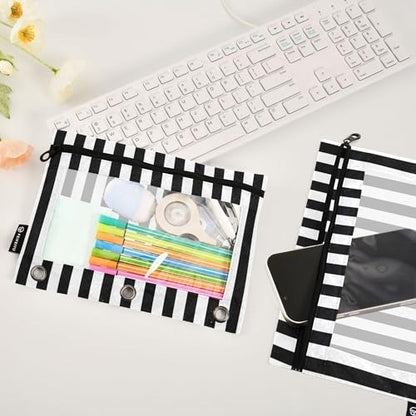 Gold Chessboard Binder Pouches 3 Ring for Boys Girls School Office College Supplies Yellow Buffalo Plaid Black Pencil Pouches Case Bag with Clear Window and Zipper 2 Pack - color: Gold