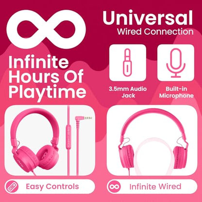 Puro Sound Labs Kids Wired Headphones – Volume-Limiting & Adjustable, Safer & Comfortable Headphones for Kids – Compatible with PCs, Smartphones & Tablets, Ideal for School & Travel – PuroBasic, Pink - color: Pink