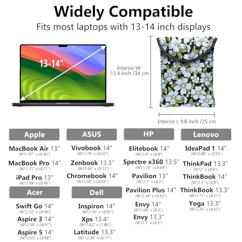 Puffy Laptop Sleeve 13-14 Inch, Soft Laptop Case, Blue Flower | Compatible with 13-14 Inch Macbook Pro/Air/Neo, Asus/Dell Xps/Lenovo Laptops, Protective Carrying Bag for Women and Men - color: Blue Flower, size: 13/14