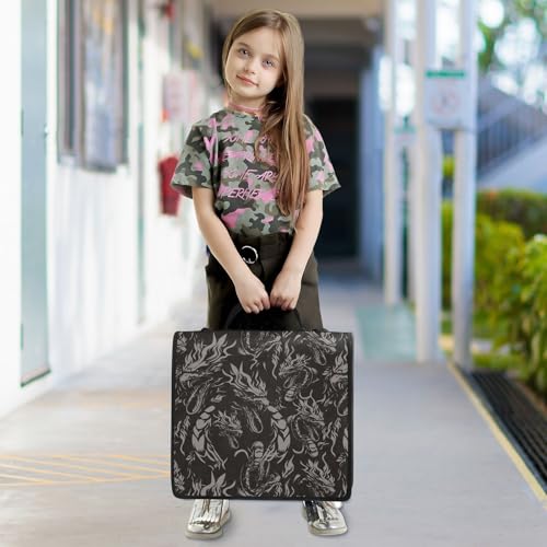 Dragon Black Gothic Zipper Binder Bag 3 Ring with Shoulder Strap Zippered Binder Fits 13 Inch Laptop File Folder Document Organizer for College Office Supplies - color: Dragon Black Gothic