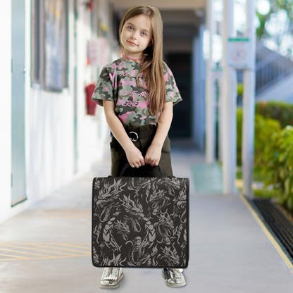 Dragon Black Gothic Zipper Binder Bag 3 Ring with Shoulder Strap Zippered Binder Fits 13 Inch Laptop File Folder Document Organizer for College Office Supplies - color: Dragon Black Gothic