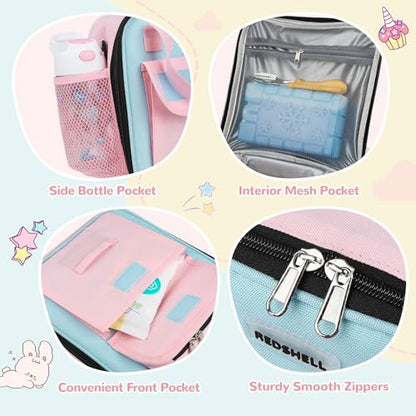 REDSHELL Lunch Box Kids, Large Insulated Lunch Bag Lunchbox for Girls, Pink | Tactical Style, Cooler Lunchbag, Square Toddler Lunchbox, School & Daycare, Lunch Tote, Water Bottle Holder, Adjustable Strap - color: Pink