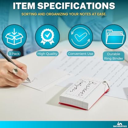 1InTheOffice Index Cards with Ring, Ruled Index Cards with Ring, 3" x5", 100 White Cards/Ring