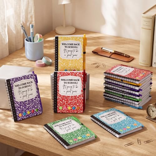 Dunzoom 40 Pcs Welcome Back to School Gifts Bulk Spiral Notebooks with Sticky Notes Motivational Pens First Day of School Notepads Party Favor for Teacher Student Classroom(Composition) - style: Composition