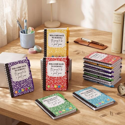 Dunzoom 40 Pcs Welcome Back to School Gifts Bulk Spiral Notebooks with Sticky Notes Motivational Pens First Day of School Notepads Party Favor for Teacher Student Classroom(Composition) - style: Composition